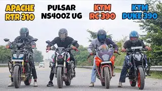 2025 Bajaj Pulsar Ns400z UG vs Ktm Duke 390 vs Tvs Apache RTR 310 vs KTM RC390 || DRAG RACE 