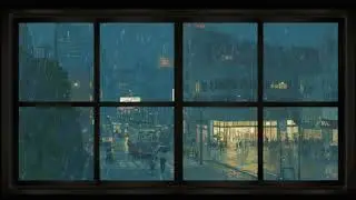 Rainy City Street View | Fake Window Anime for Projector | Relaxing Rain Sounds ASMR 1 Hour