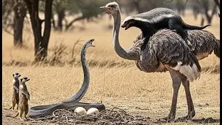 Fierce Clash Over Ostrich Eggs: Cobra vs Ostrich – The Honey Badger Appears! | Animal Fights