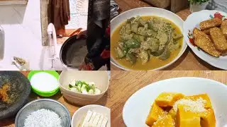 Занятия домохозяек на кухне... приготовление зеленых баклажанов с анчоусами, приготовление закусок.
