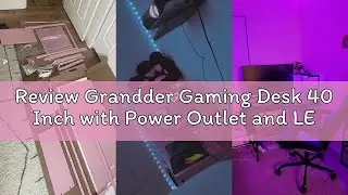 Review Grandder Gaming Desk 40 Inch with Power Outlet and LED Light, Computer Desk with Reversible S
