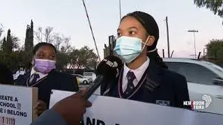 Pupils at Cornwall Hill College hold a peaceful demonstration against racism