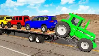 Flatbed Truck Mcqueen | Transportation with Truck - Pothole vs Car #114 - BeamNG.Drive