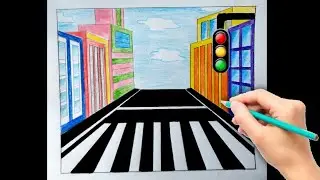 How to draw zebra crossing traffic light / Road safety traffic signal drawing