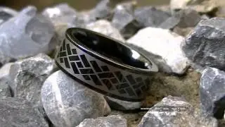 Tungsten Carbide Ring black Enamel plated laser engraved wave pattern Wedding band men size 9.5