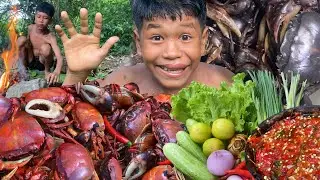 Decko streams, chapter: Primitive Foodie KH #021 - Eating Delicious Crabs! Awesome Cooking Crabs