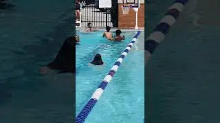 Basketball workout and swimming, hooping inside pool