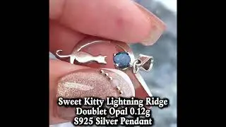Sweet Kitty Lightning Ridge Doublet Opal 0.12g S925 Silver Pendant