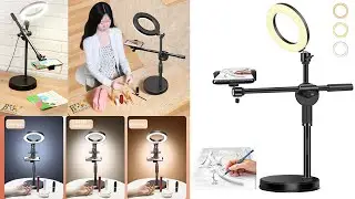 BROLAVIYA Overhead Video Stand with 6-inch Ring Light, Metal Rod,1/4