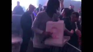 Crizzly and crew sharing pizza at Lights All Night #SliceGang style!