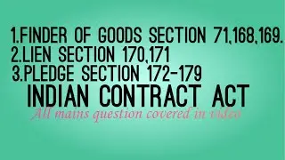 Finder of goods 71,168,169 || Lien 170,171 || pledge 172-179 || Indian contract act ||