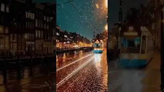 Tram Ride Through the Evening Streets of Amsterdam