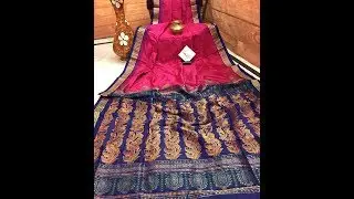 Magenta Pink and Deep Navy Blue Color Bomkai Silk Saree