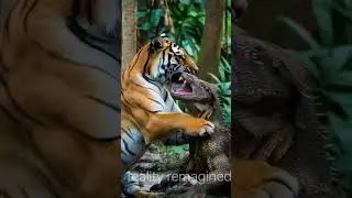 Tiger vs Komodo Dragon Fight 😱 #tiger #dragon #africawildlife #nature #wildlife #wildnature #animals