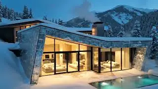 Modern Ice Villa | Cozy Blizzard Ambience & Fireplace ASMR (설산의 유리 빌라)