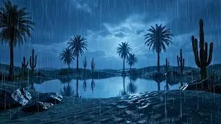 Peaceful Desert Oasis Rain at Night | Total Calm