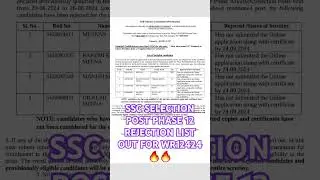 SSC SELECTION POST PHASE 12 REJECTION LIST OUT FOR WR12424🔥🔥|| #sscselectionpost #phase12 #sscexam