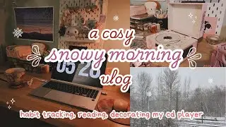 join me for a cosy morning | habit tracking, reading, sticker decorating my cd player