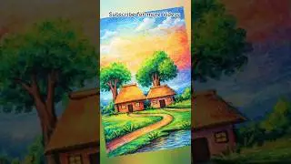Easy Village Scenery Drawing | Peaceful Nature Art #viral #bestscenery #trending #reels #viralreels