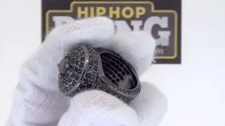 360 Cluster Black Hip hop Iced Out Ring Jewelry