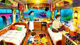Retro Train in a Rainstorm: Immersive Night Journey of a Family of Four [4K ASMR]