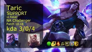 Taric Support vs Rakan - NA Challenger 3/0/4 Patch 10.18 Gameplay