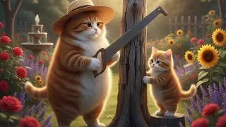Кошка-мама и котенок играют в увлекательную игру, милая история о кошках.