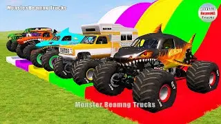 Triple Flatbed Trailer Monster Trucks Transport with Slide Color - BeamNG.drive 473