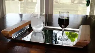 Savora Stainless Steel 18x12 Serving Tray - Acacia Wood Handles