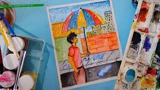 Walking in the Rain🌧: A Watercolor Portrait of a Anime Boy | ARTISTIC |@artistic77733 #anime #art