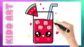How to Draw a Cute Glass of Juice / Watermelon Drink for Kids Step by Step