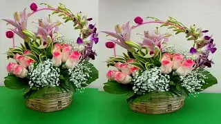 Exotic Flower Basket Arrangement // Mix Flower Bouquet Arrangements // Flower Tutorial