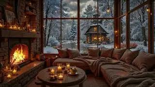Silent Winter Cabin Night ❄️  Cozy Fireplace Glow, Snowfall Ambience & Relaxing Sleep Sounds