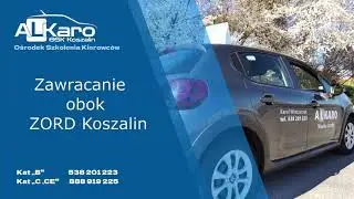 Zawracanie z użyciem biegu wstecznego i całej szerokości jezdni obok ZORD Koszalin
