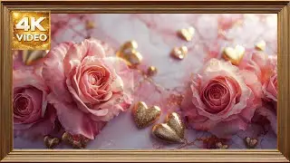 San Valentín 4K | Rosas Elegantes en Marco Dorado | Pantalla Estática para TV (Sin Música)
