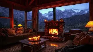 Soothing Night Rain by the Window | Fireplace Glow and Faraway Thunder for Calm Sleep