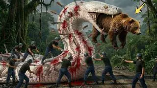 Heroic Rescue Team save a courageous bear from the terrifying attack of a giant python snake 🐃🐍