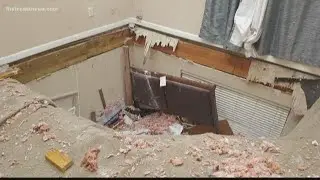 Tenant waits on settlement after apartment roof caves in, destroys her property