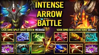 WTF 120K DAMAGE SPLIT SHOT QUEEN MEDUSA FACING AGAINST 100K DAMAGE SKELETON KING CLINKZ DOTA 2