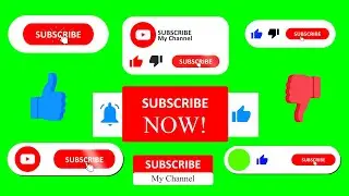YouTube Subscribe Buttons and Bell Icon Green Screen 2021