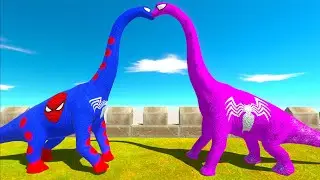 SPIDERMAN BRACHIOSAURUS vs PINK SPIDERMAN BRACHIOSAURUS OASIS DEATH RUN - Animal Revolt Battle Simul