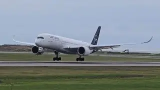 Lufthansa Airbus A350-900 touching down on runway 08L at YVR/CYVR