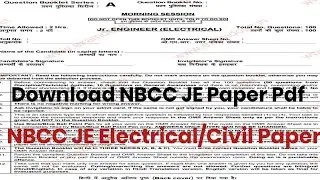 NBCC JE Electrical Previous Year Paper||Download NBCC JE Paper|NBCC Junior Engineer Recruitment-2022