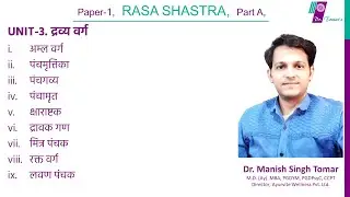 UNIT-3. रसशास्त्र पेपर 1, पार्ट A, द्रव्य वर्ग (Dravya Varga), BAMS 2nd year Online Class