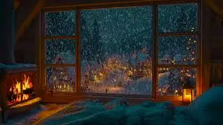 Serene Winter Cabin Night Sounds with Soft Fireplace and Snowfall for Sleep and Relaxation