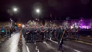 Massed Pipe Bands Parade through City of Perth for Robert Burns Celebration January 2019