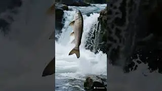 Respect. Majestic Salmon Leaping Up a Rushing Waterfall in the Wild.