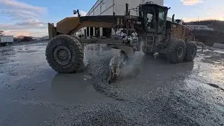 Took Me Two Days to Dry the Haul Truck Maintenance Area With Caterpillar 18M Grader