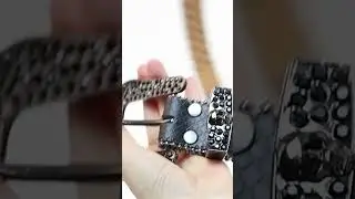 All-Black Leather Belt Studded With Black Rhinestones