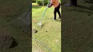 The process of using a grass rake to clear debris # tool